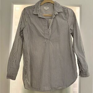 J. Crew Black and White Striped Cotton Tunic Shirt